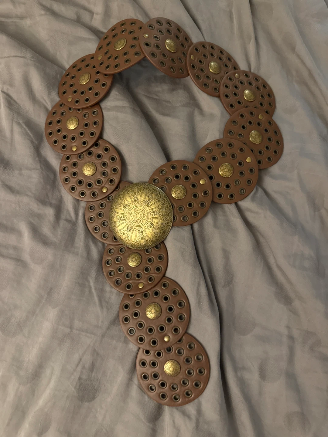 Brown Leather and Brass Studded Belt
