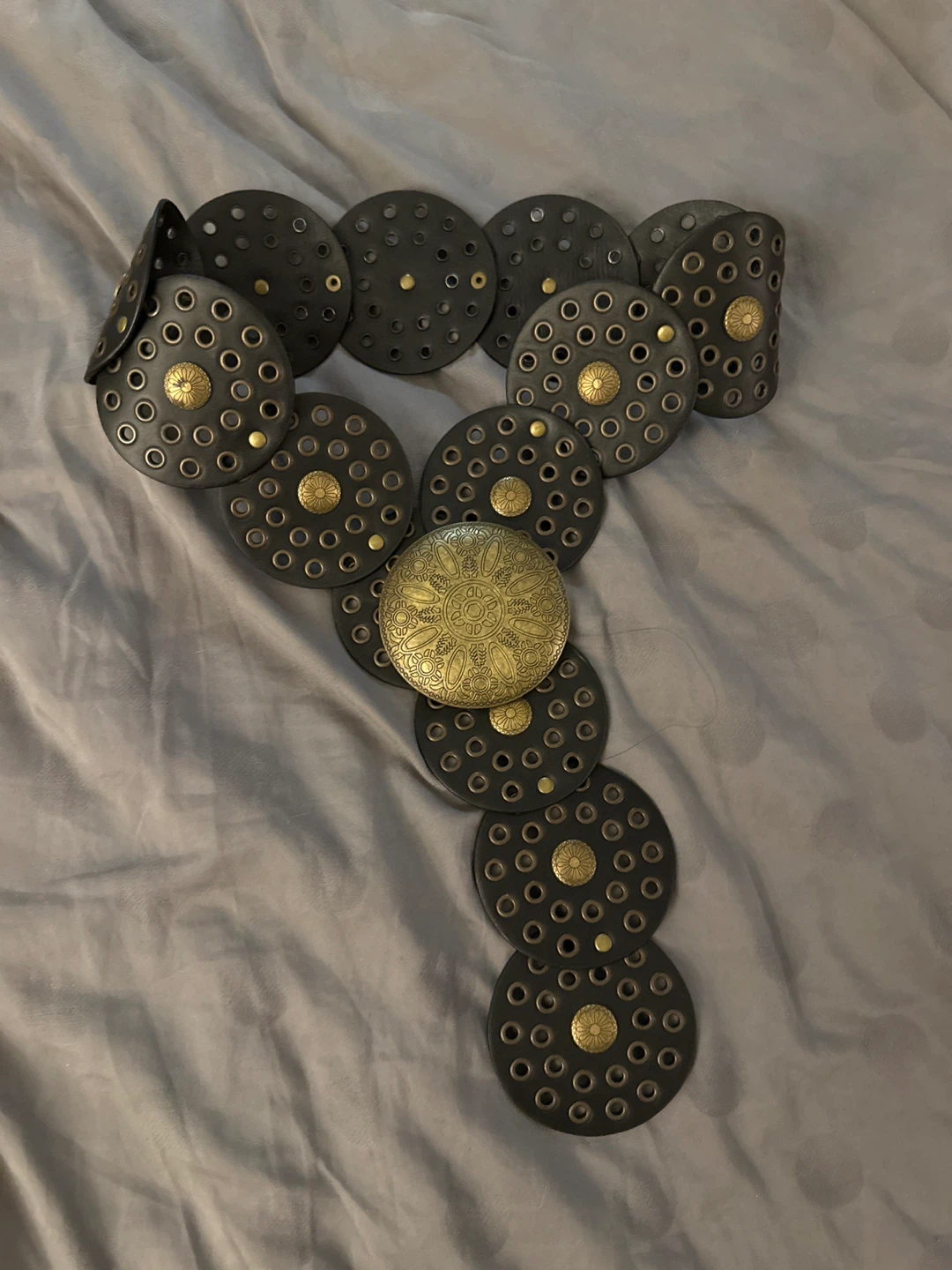 Black Leather Wide Belt with Round Medallion Buckle