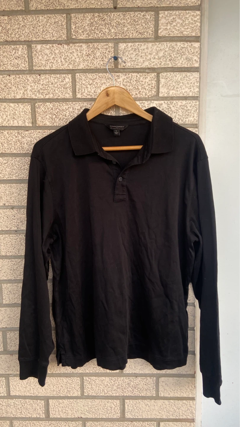 Banana Republic Black Long Sleeve Polo Shirt Size L