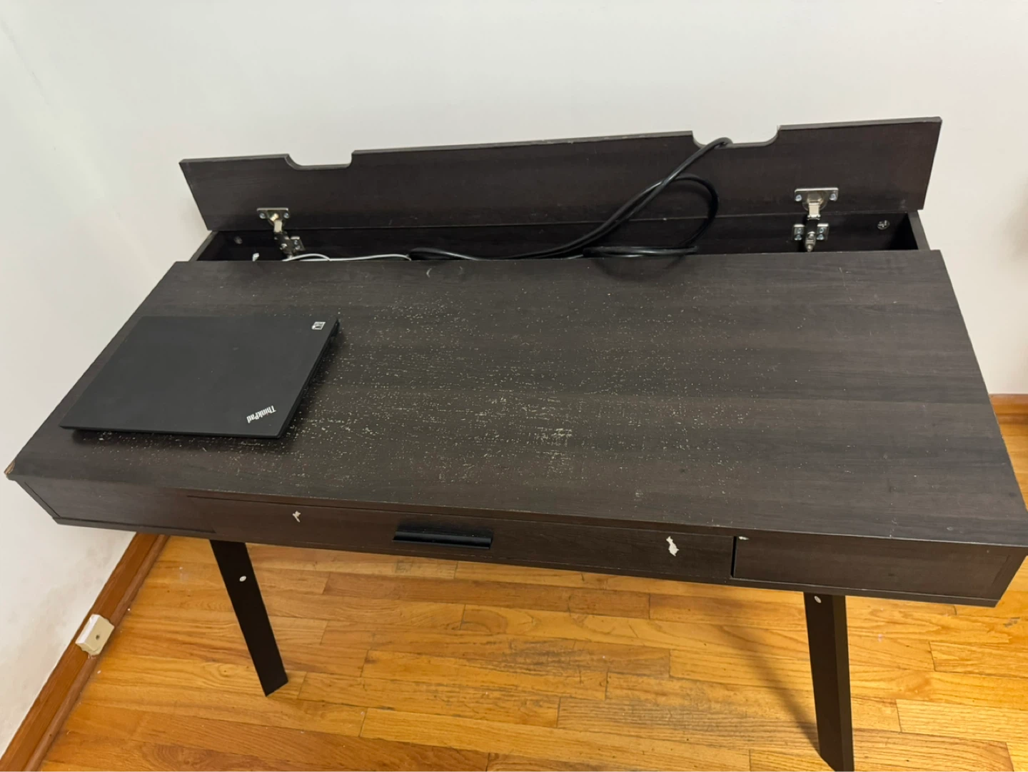 Dark Wood Desk with Flip-Top Storage