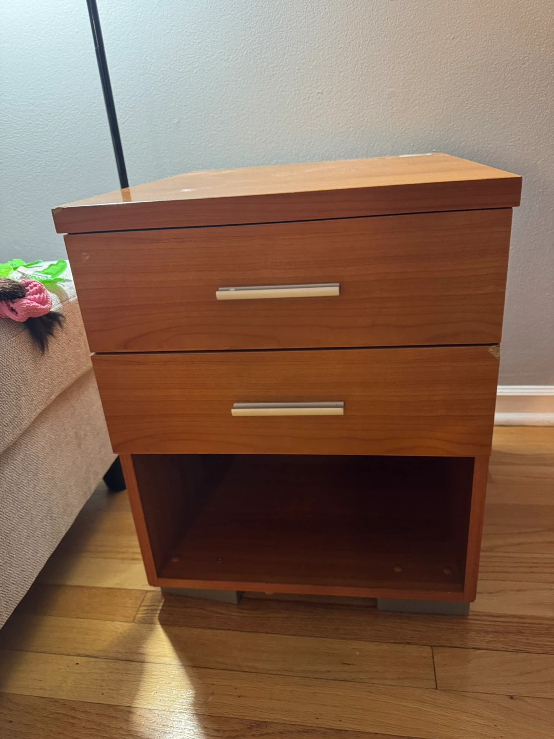 Wooden Nightstand with Two Drawers and Open Shelf