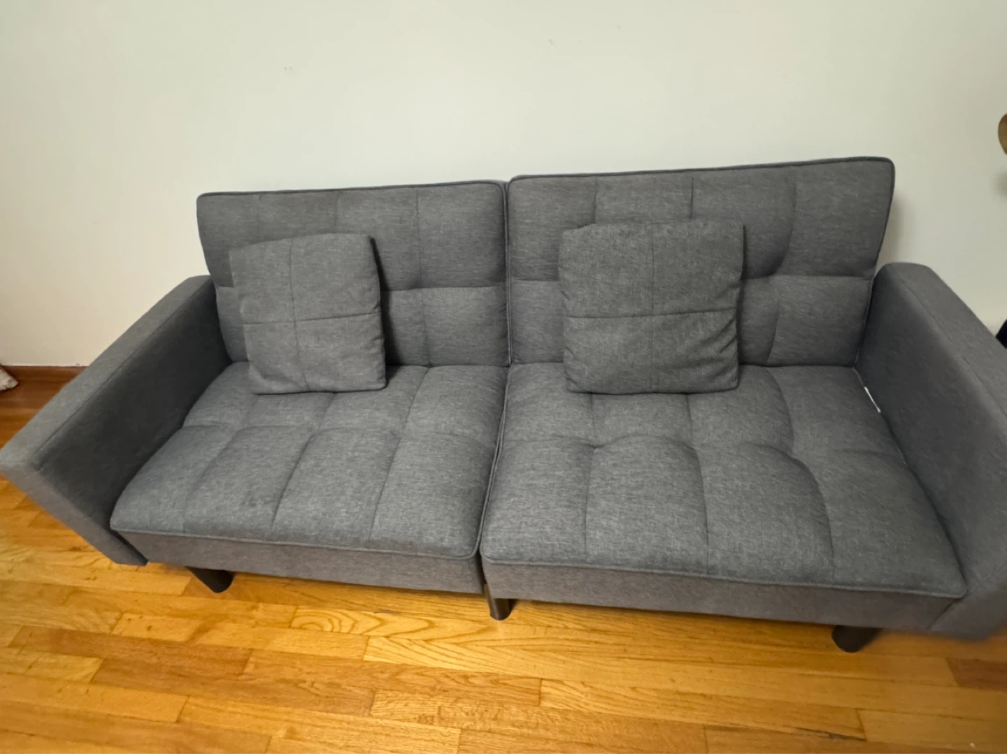 Gray Futon Sofa with Pillows
