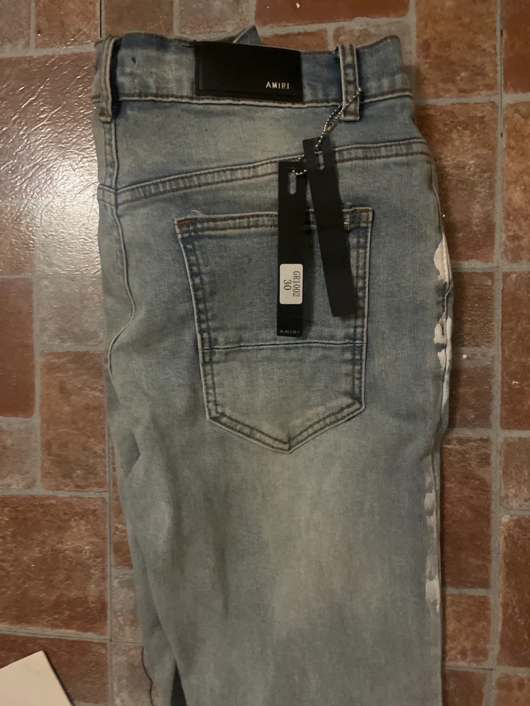 AMIRI Light Wash Distressed Jeans with Paint Splatter - Size 30 - photo 2