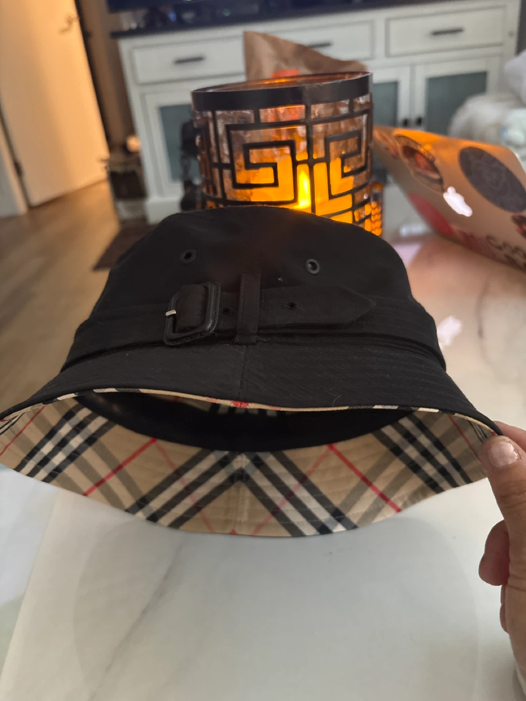 Burberry Black Bucket Hat with Classic Check Lining