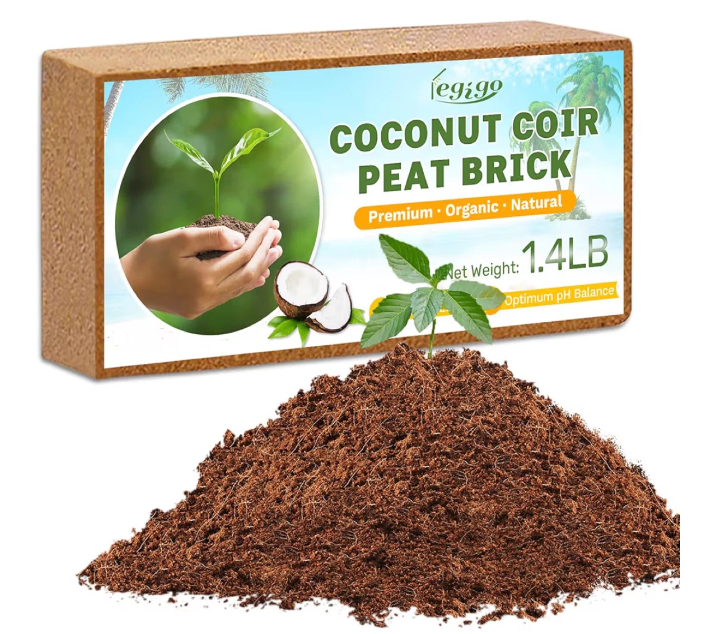 Coconut Coir Peat Brick - 1.4LB Organic Natural Growing Medium