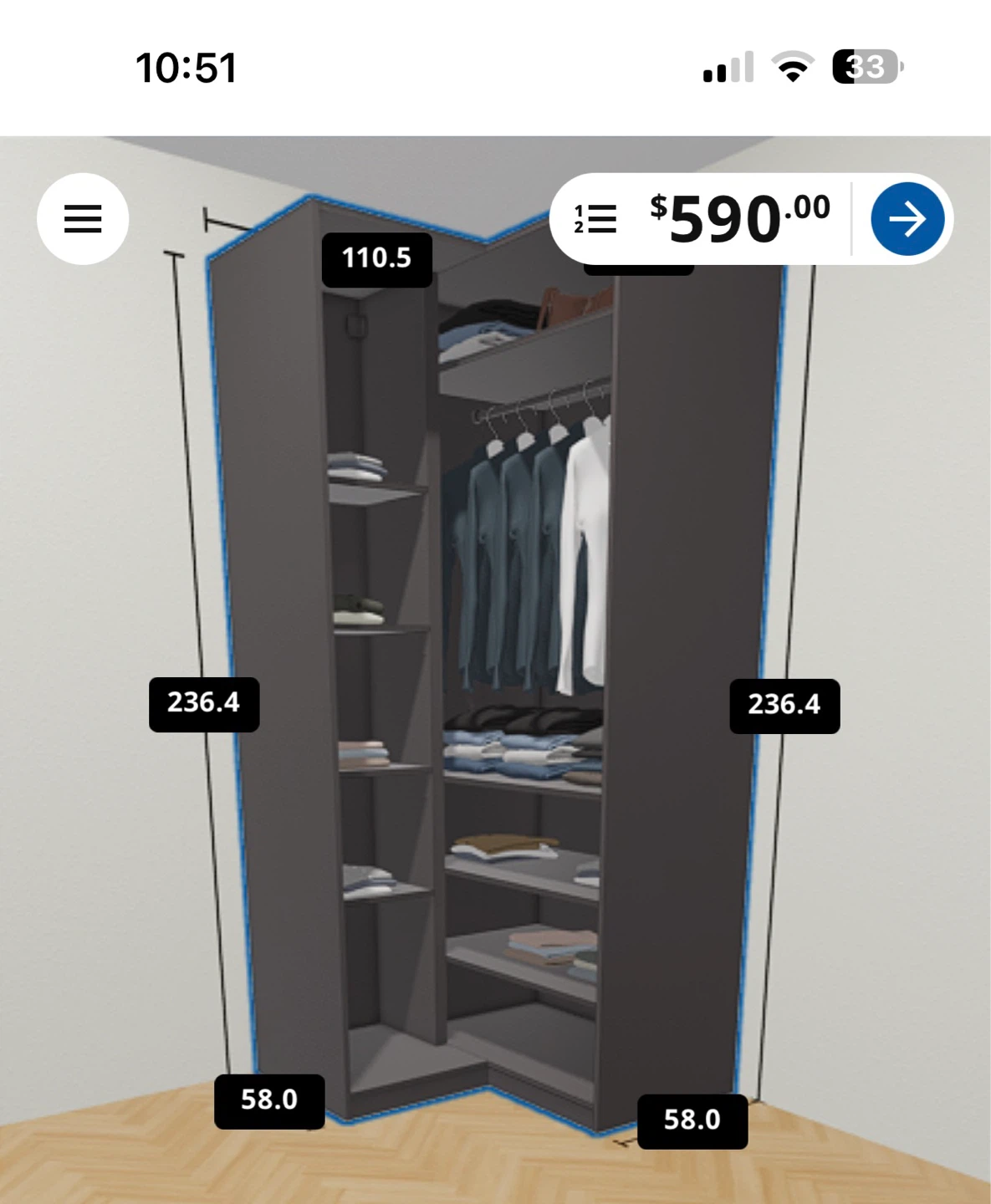 Corner Wardrobe with accessories (Includes 10 year warranty)