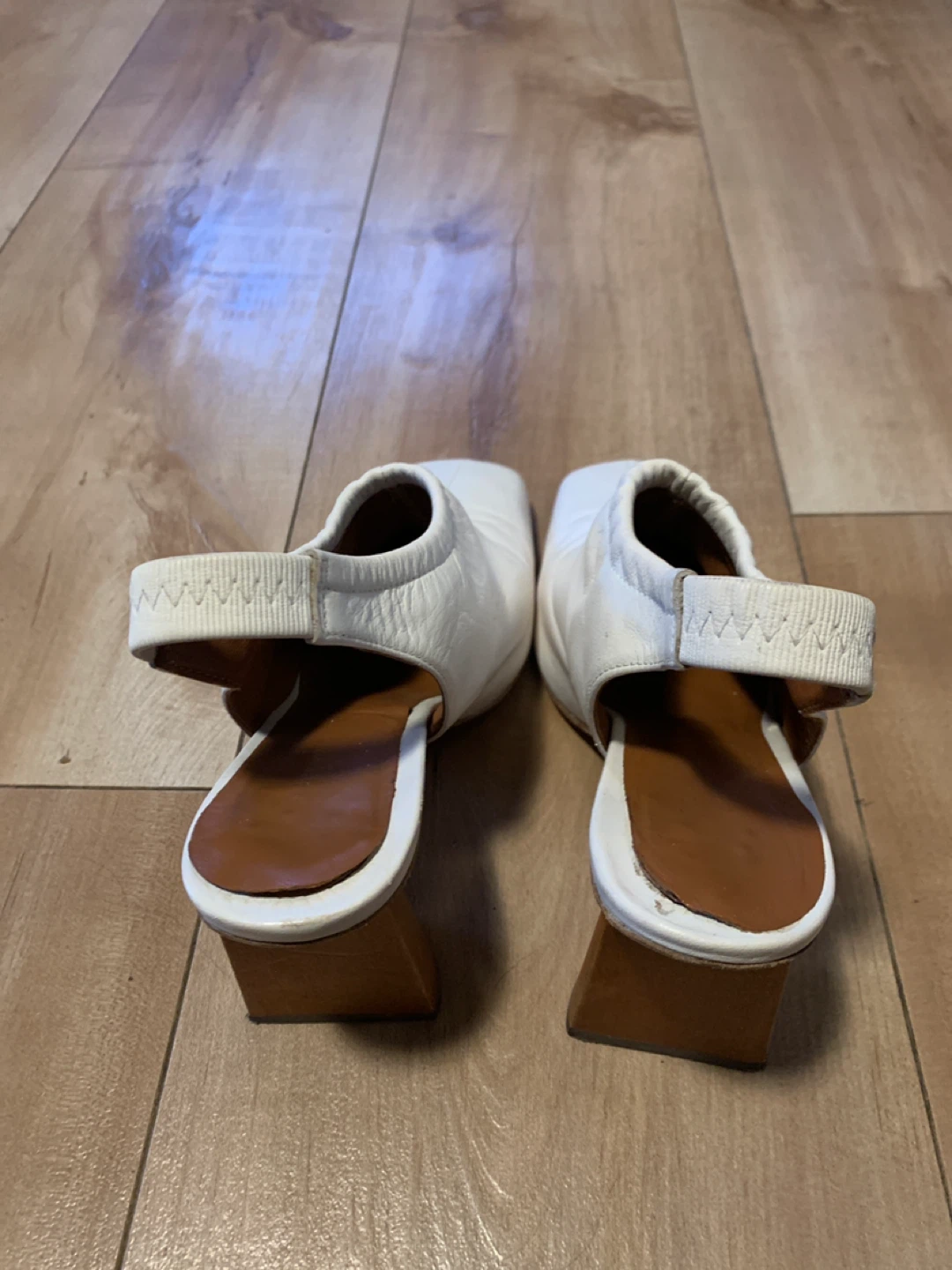 White Leather Square Toe Slingback Heels - photo 3