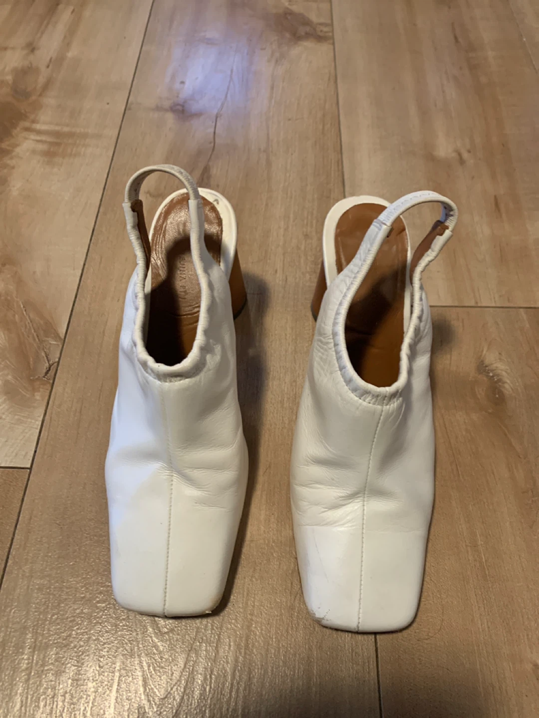 White Leather Square Toe Slingback Heels