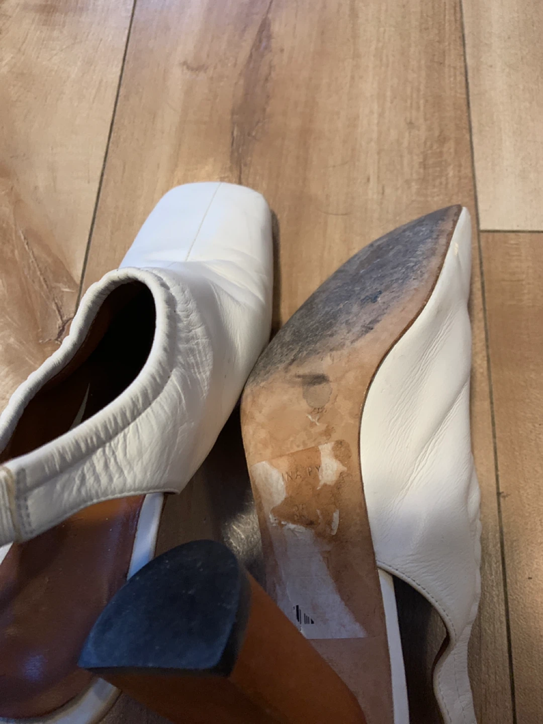 White Leather Square Toe Slingback Heels - photo 2