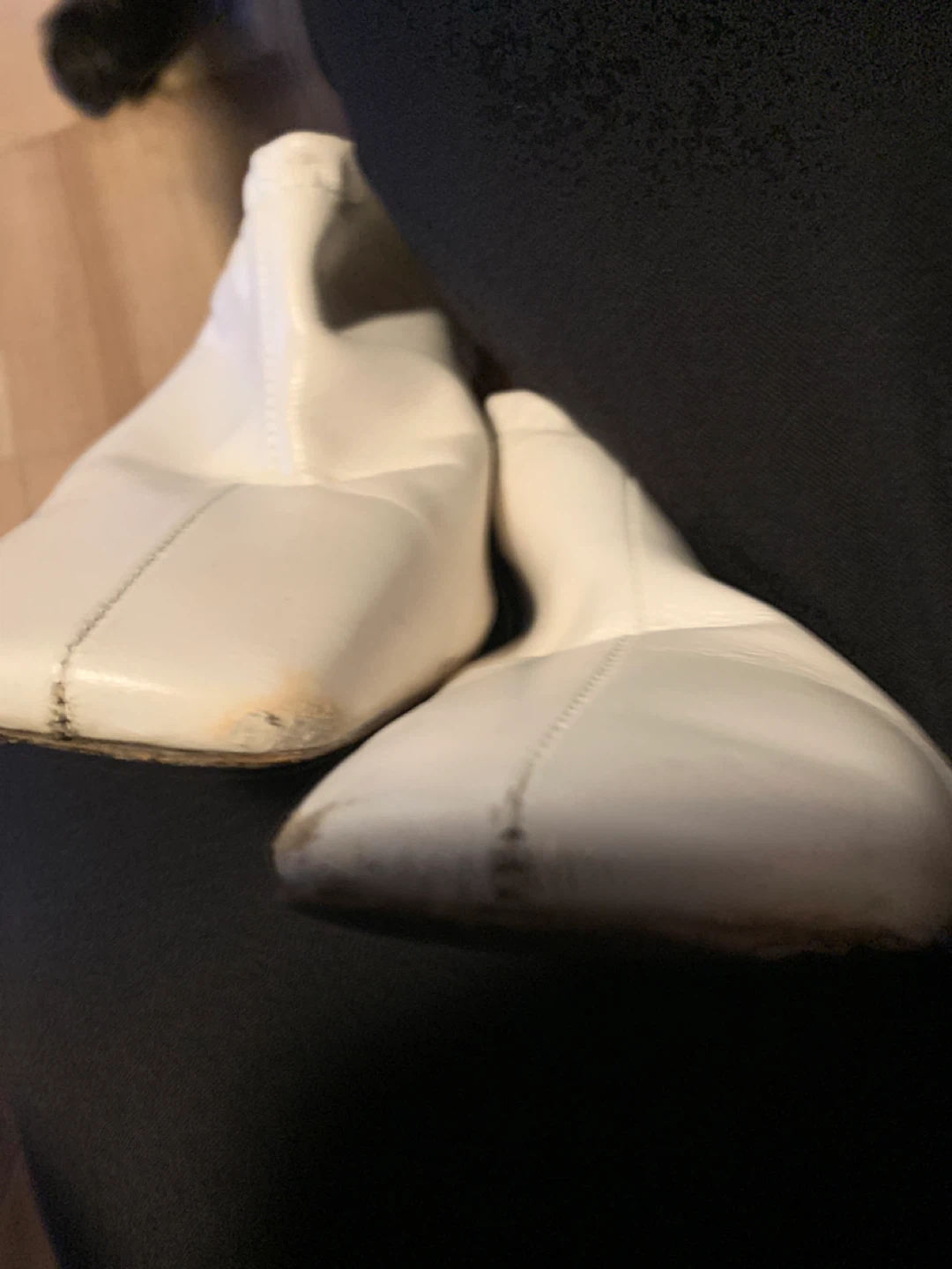 White Leather Square Toe Slingback Heels - photo 5