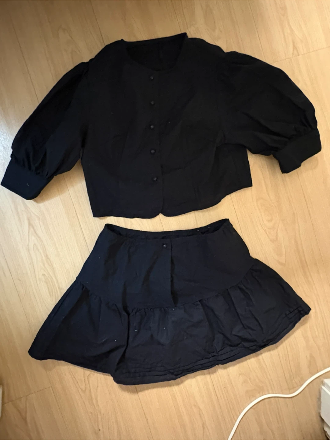 Black Puff Sleeve Top and Skirt Set