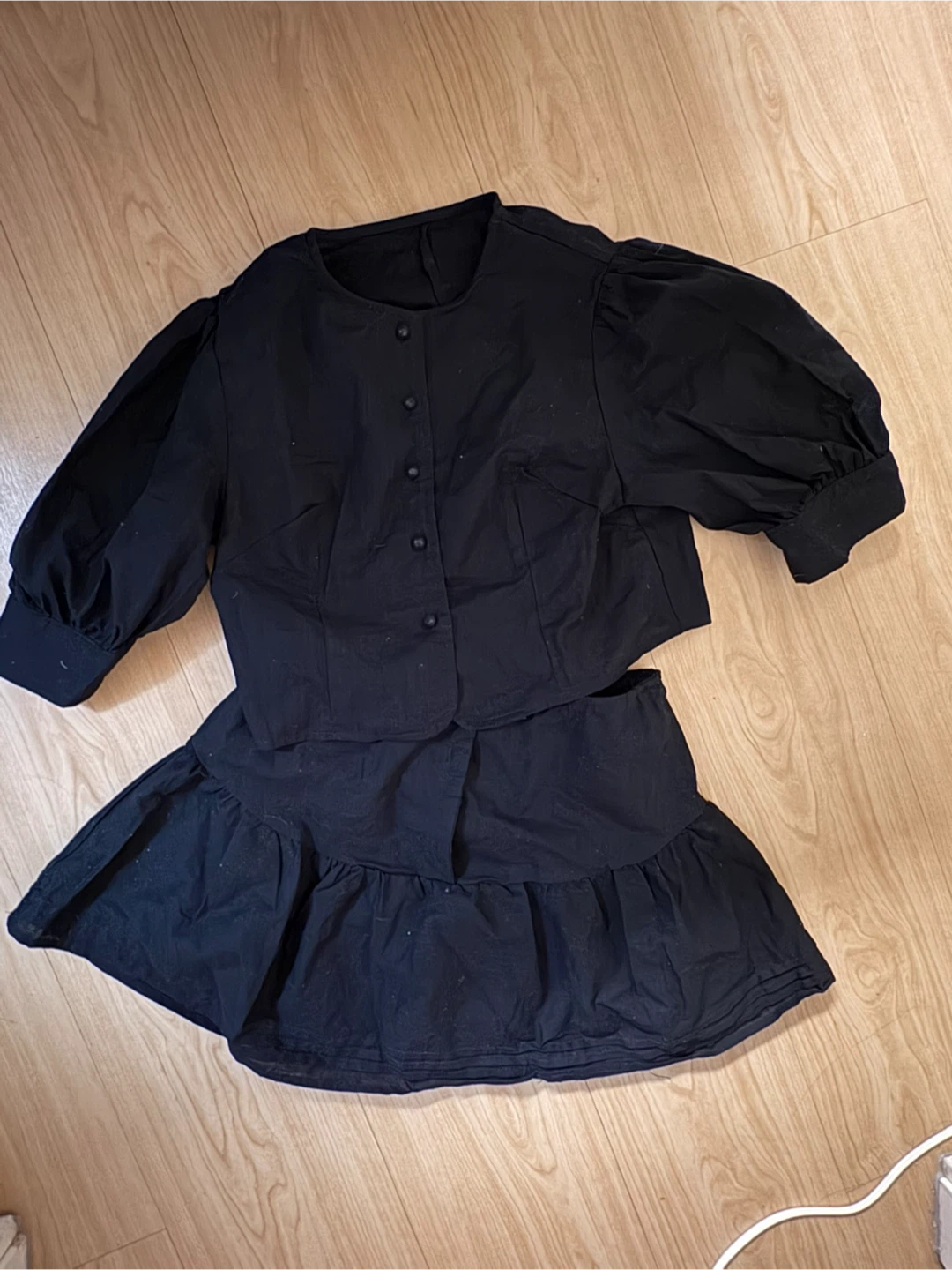 Black Puff Sleeve Top and Skirt Set - photo 2