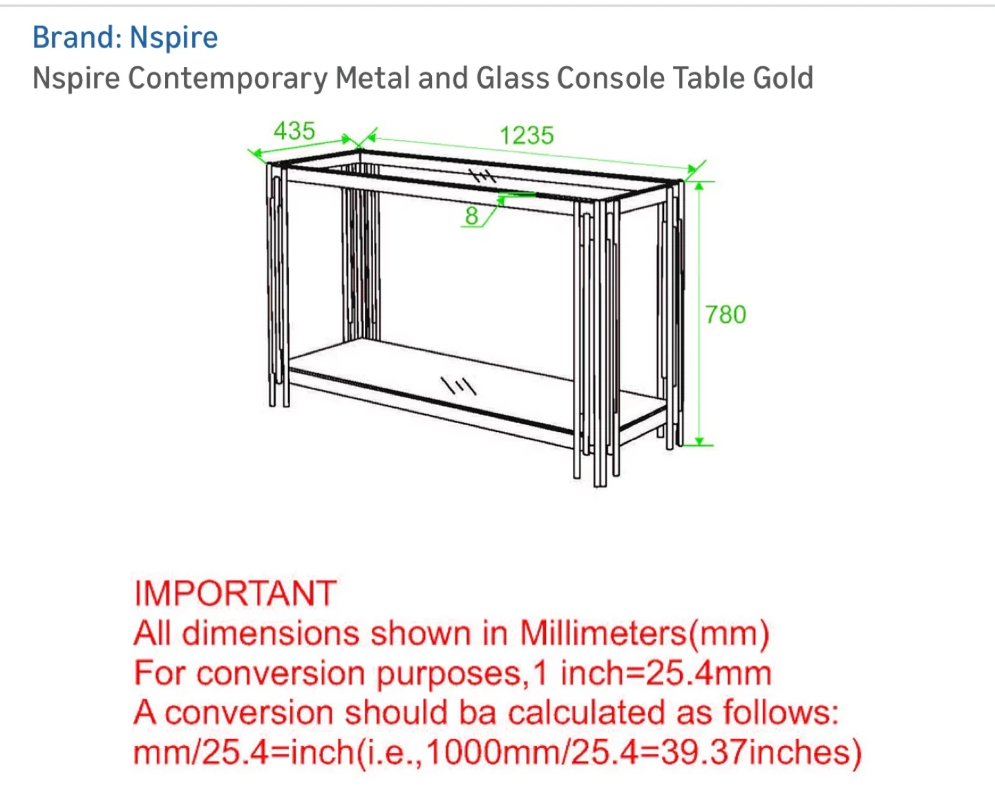 Nspire Contemporary Metal and Glass Console Table - Gold - photo 5