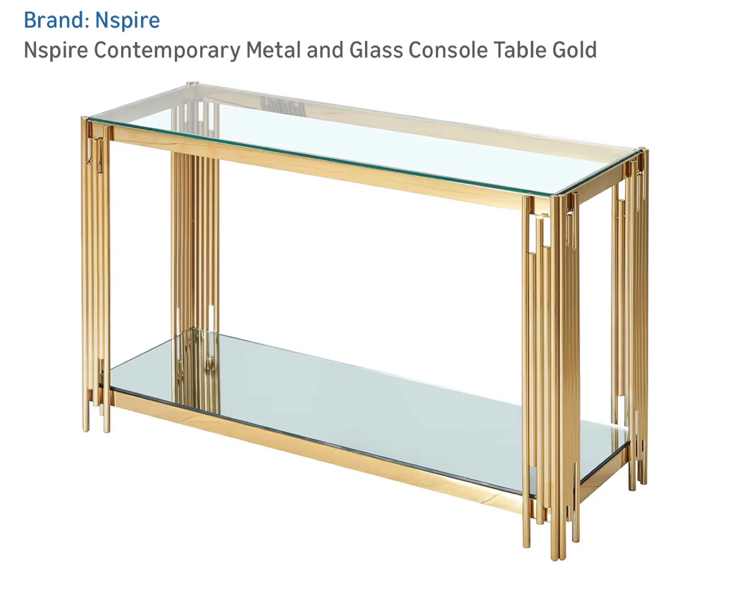 Nspire Contemporary Metal and Glass Console Table - Gold - photo 2