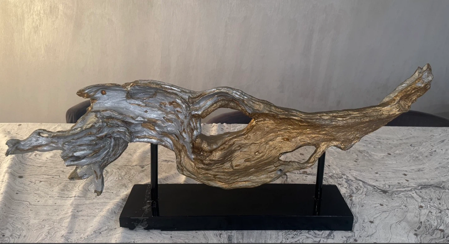 Gold and Silver Abstract Driftwood Sculpture