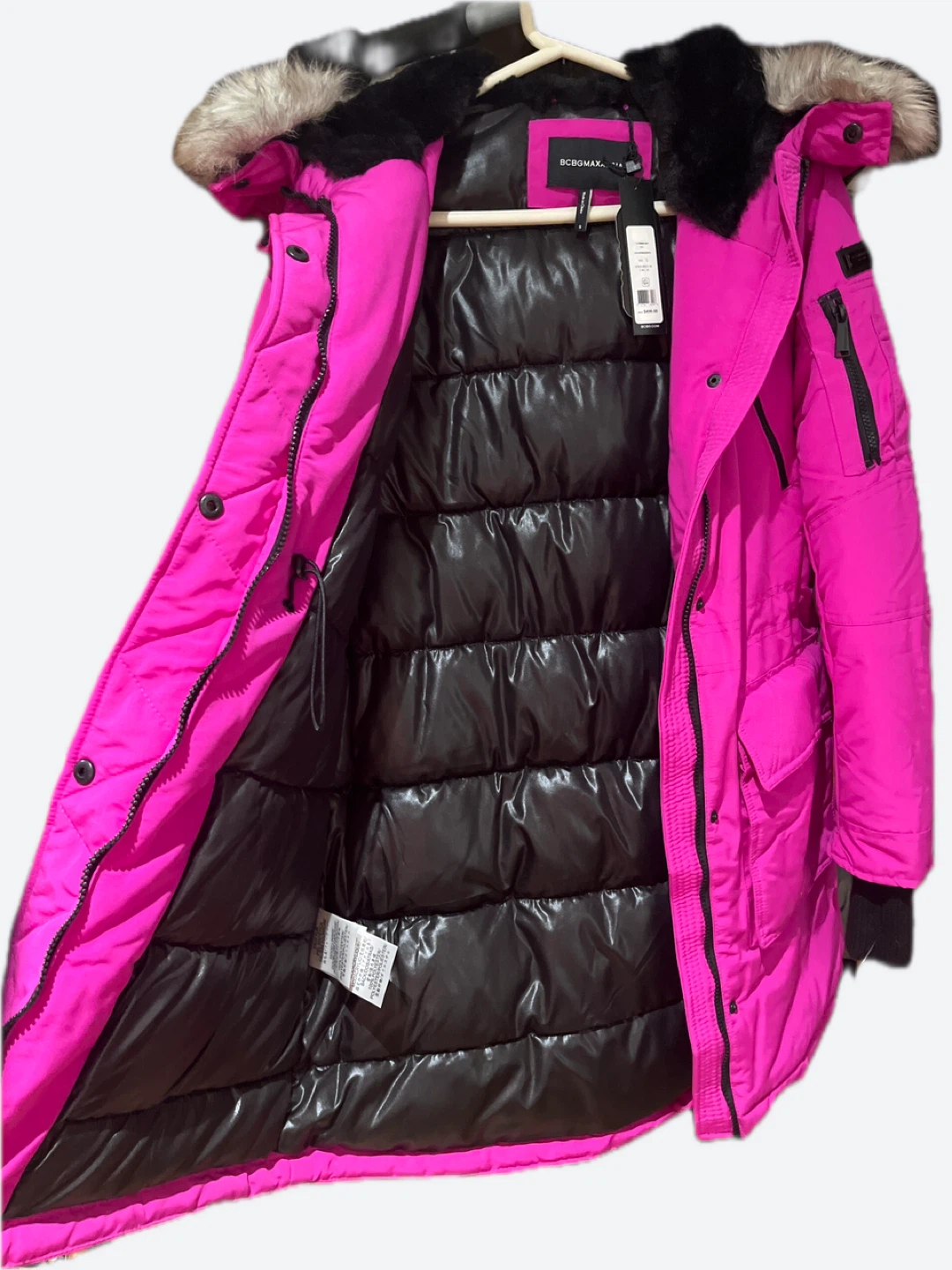 BCBGMAXAZRIA Women's Pink Faux Fur Hood Parka Jacket - photo 2