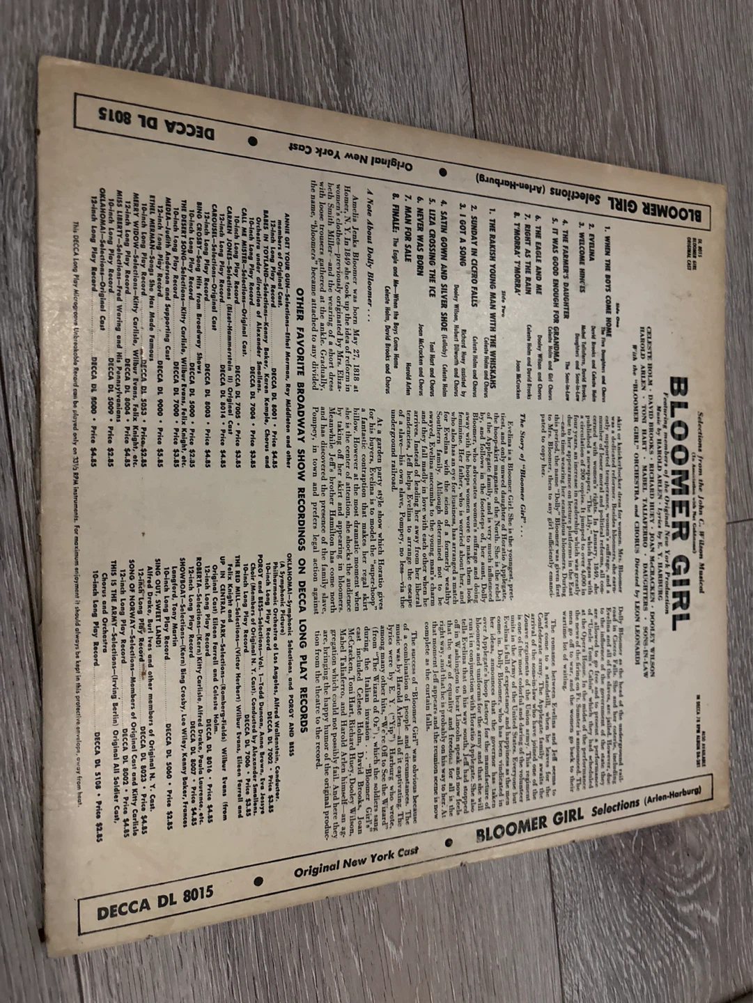 DECCA Bloomer Girl Original Broadway Cast LP DL 8015 - photo 5