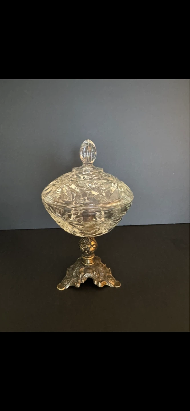 Vintage Crystal Candy Dish with Lid & Stand