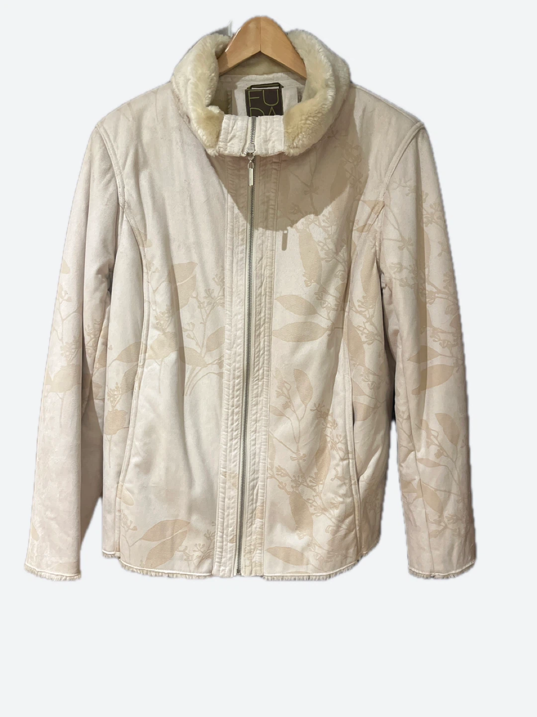 FUDA Women's Cream Floral Print Faux Fur Lined Jacket