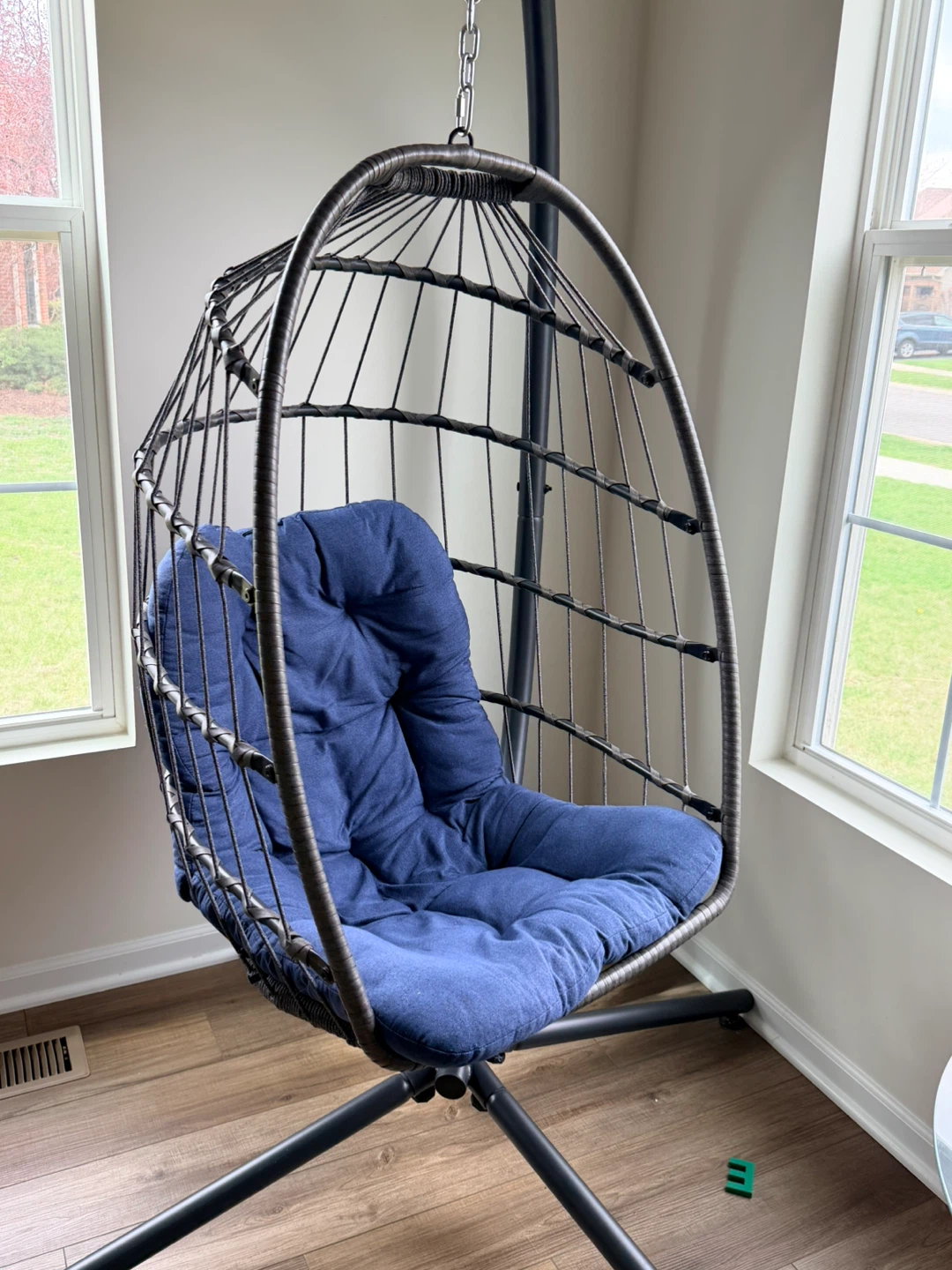 Hanging Egg Chair with Blue Cushion