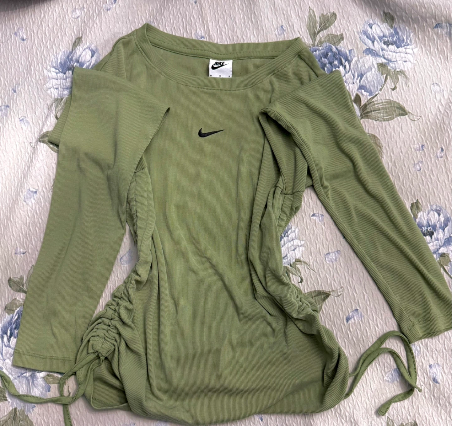 Nike Women's Ribbed Long Sleeve Top - Olive Green