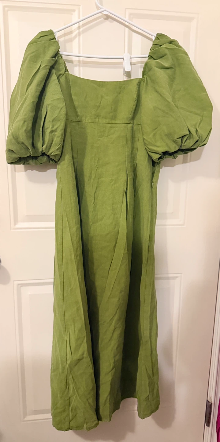 ZARA Green Puff Sleeve Dress - Size M