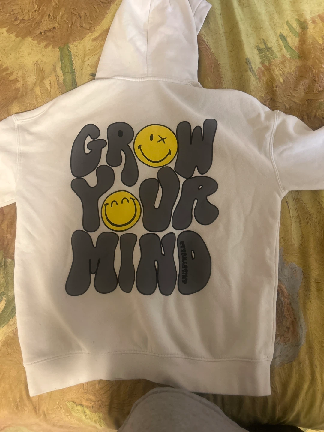White Hoodie "Grow Your Mind" Graphic Smiley Face - photo 2