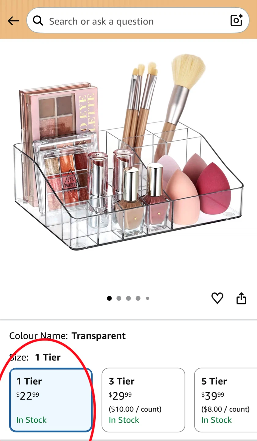 Transparent 1 Tier Makeup lipstick Organizer