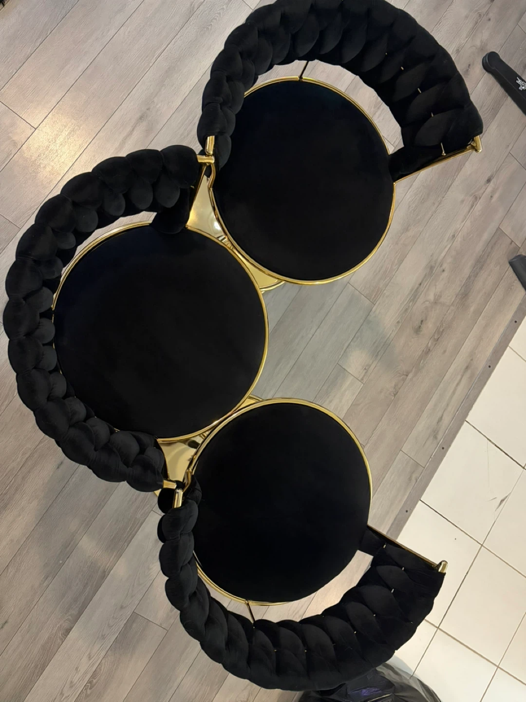 Black Velvet Swivel Bar Stools with Gold Accents - photo 2
