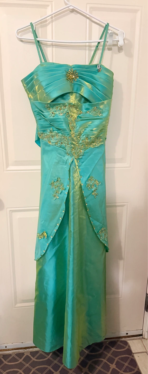 Teal Formal Gown with Gold Beading  Size M