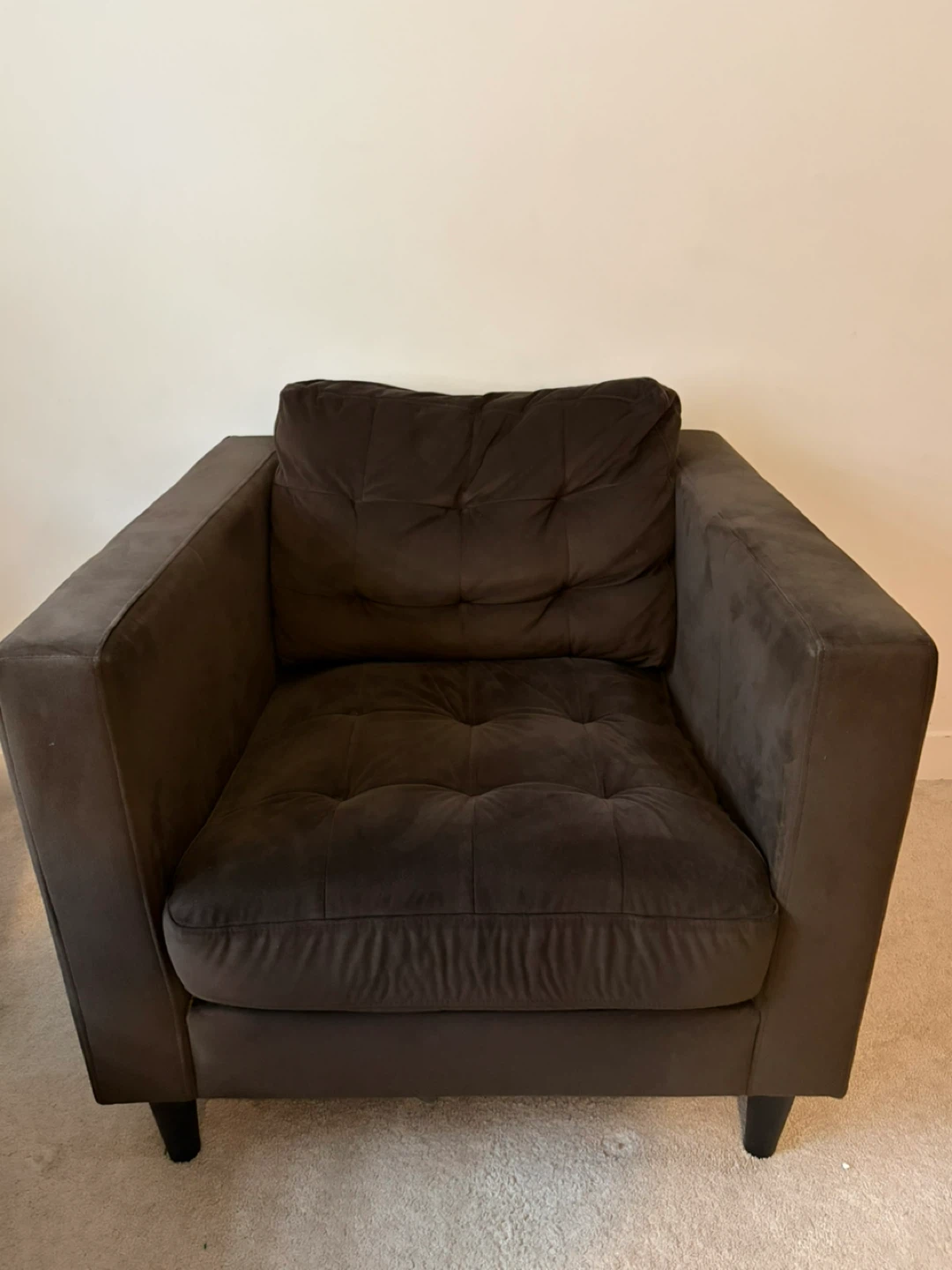 Chocolate Brown Tufted Sofa and Armchair Set - photo 2