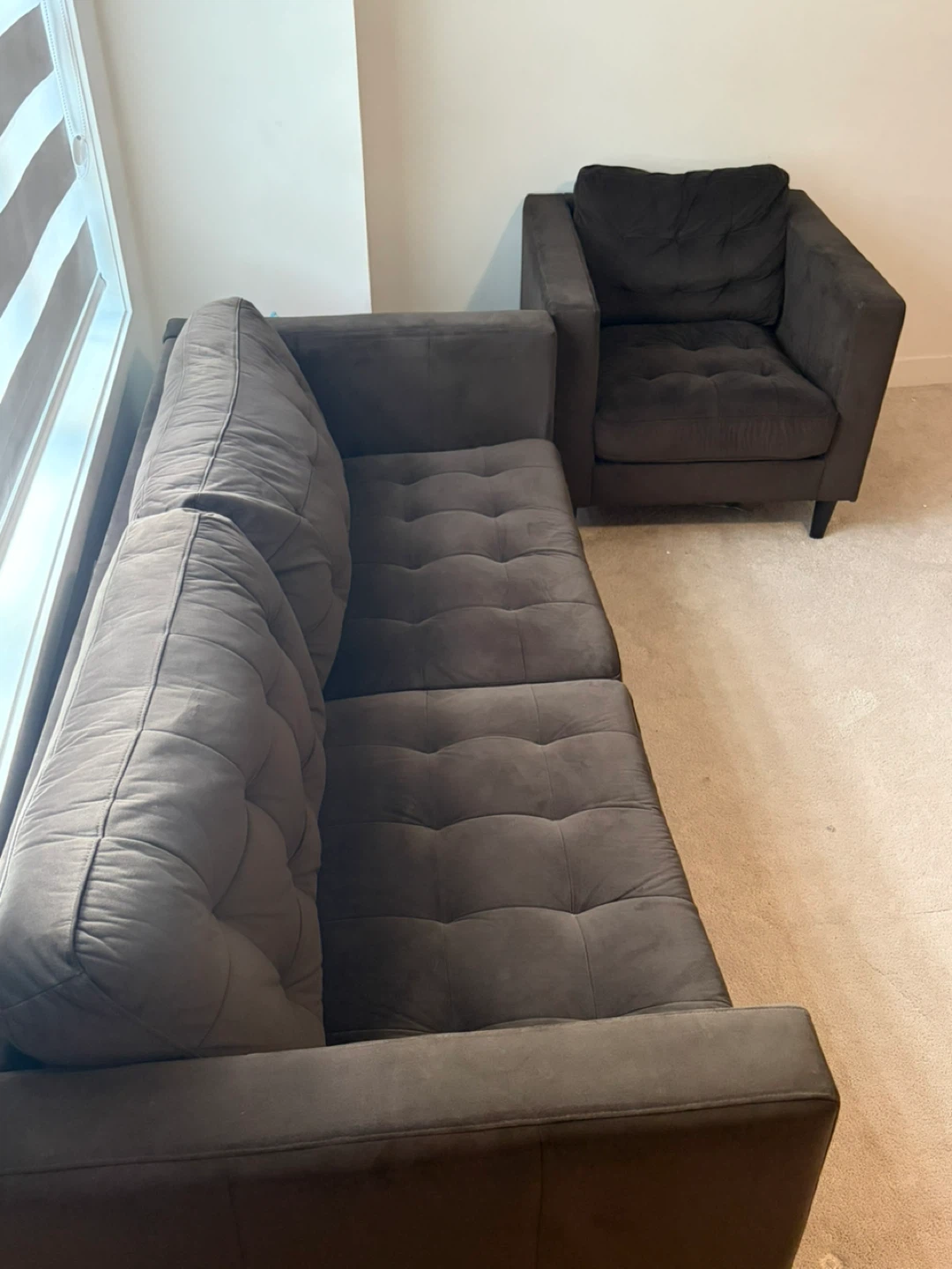 Chocolate Brown Tufted Sofa and Armchair Set