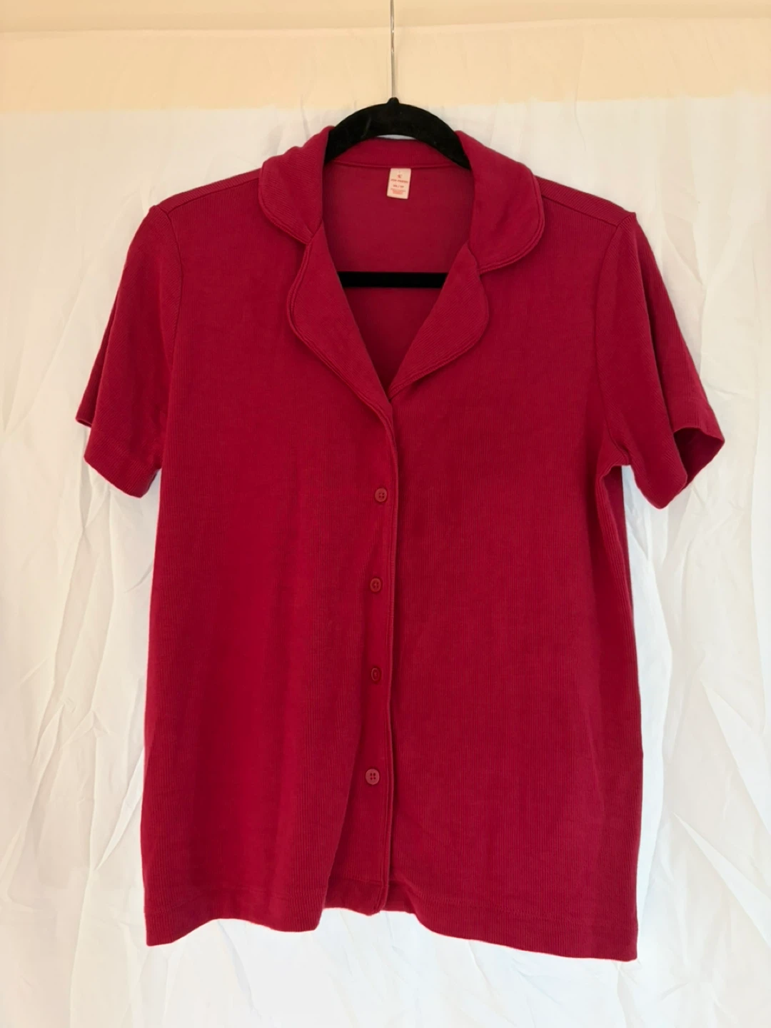Joe Fresh Women's Ribbed Button-Up Shirt - Red - XS