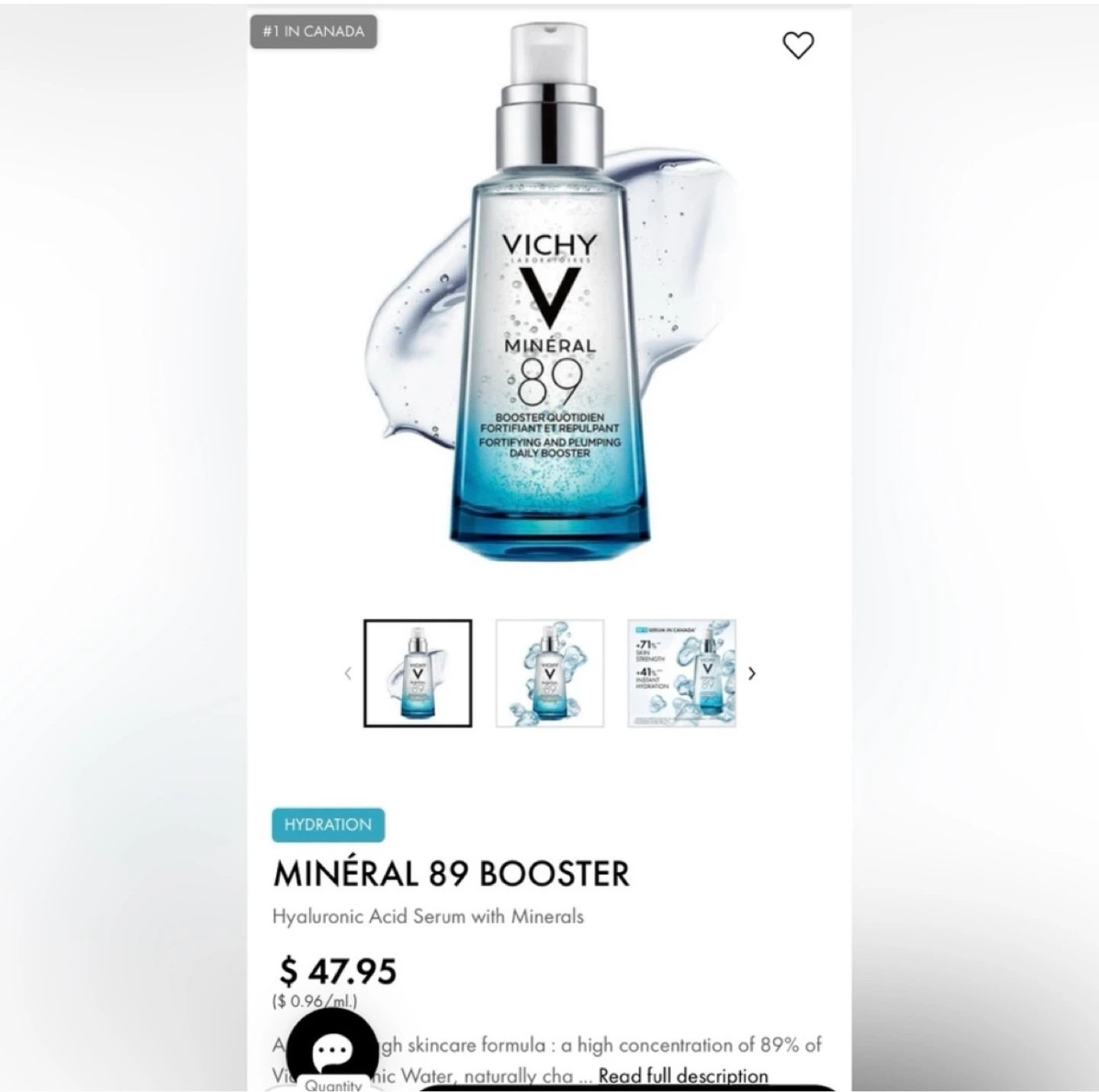 Vichy Mineral 89 Hyaluronic Acid Serum with Minerals- 50ml - photo 2