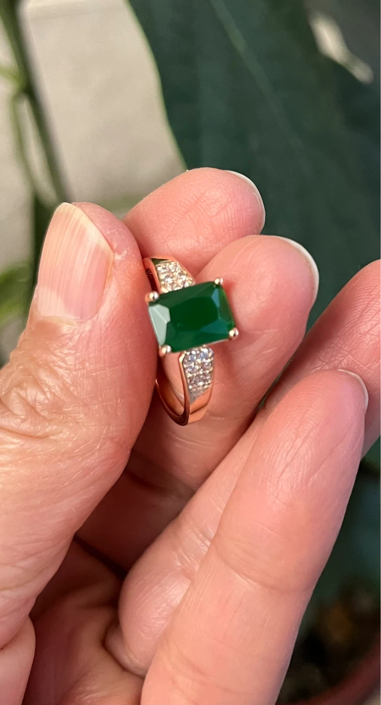 Emerald inspired Ring.  Gold plated size 8