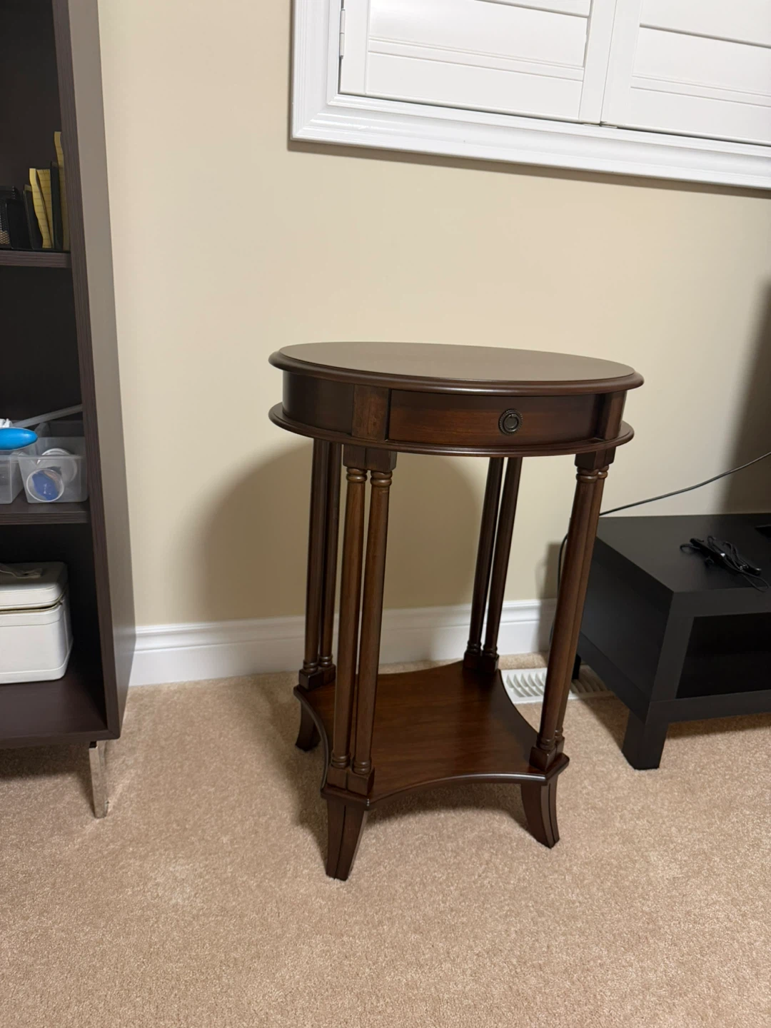 Dark Wood Oval Accent Table with Drawer