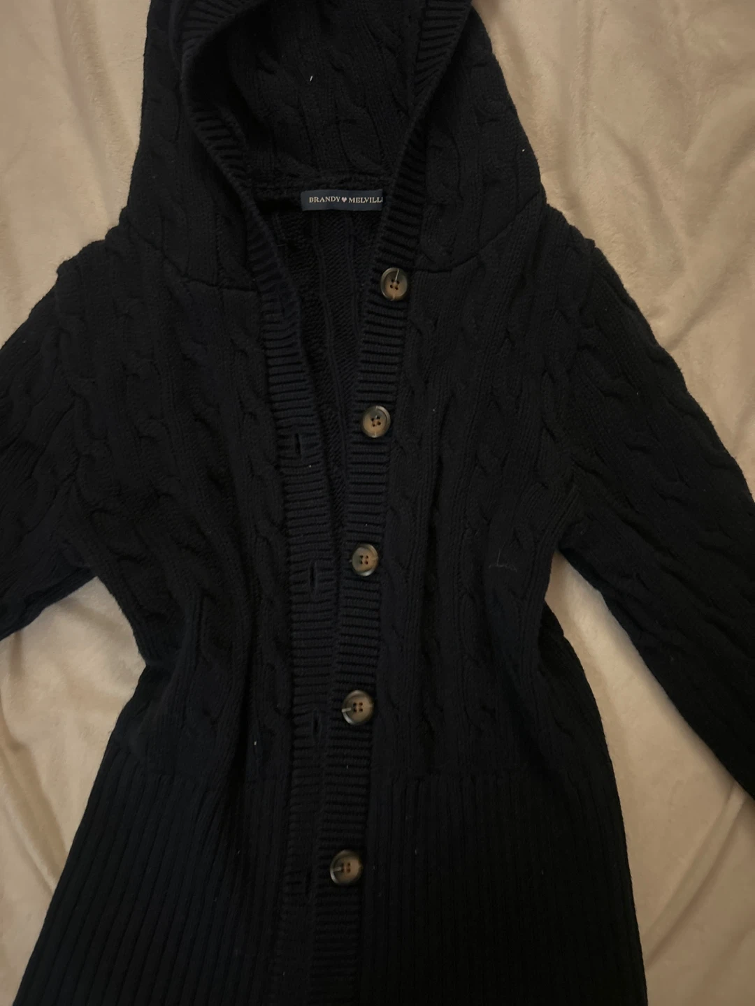Brandy Melville Black Cable Knit Hooded Cardigan