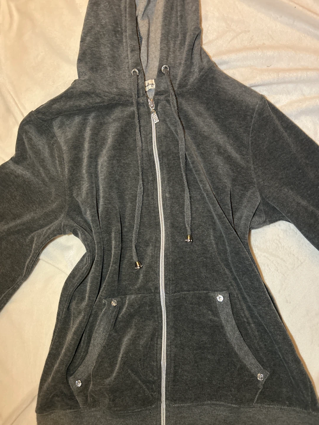 Grey Velour Hoodie with Rhinestone Graphic - photo 4