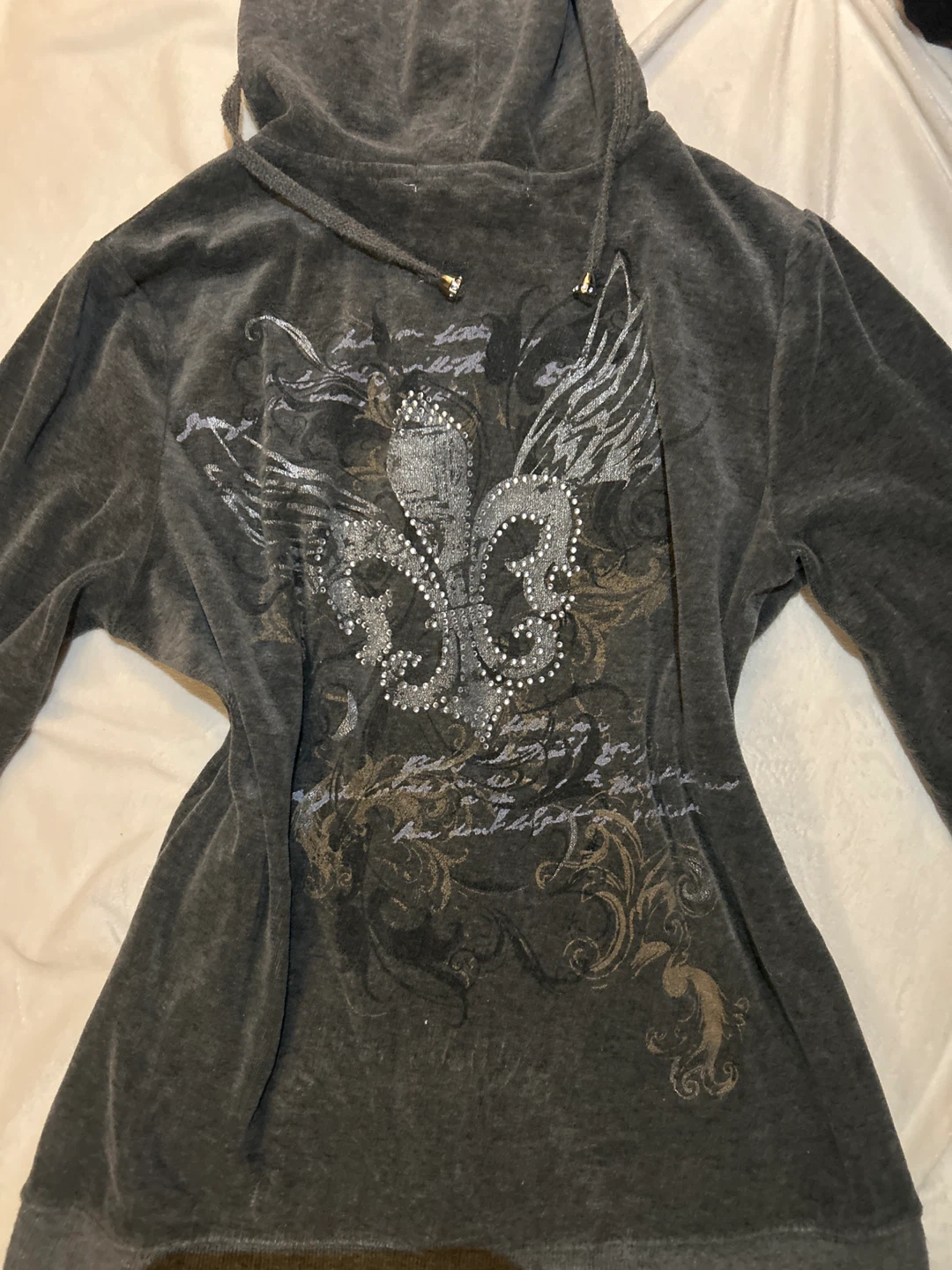 Grey Velour Hoodie with Rhinestone Graphic - photo 3