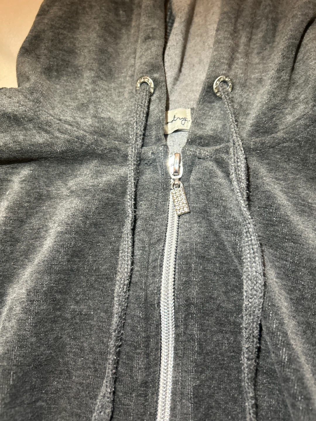 Grey Velour Hoodie with Rhinestone Graphic - photo 5