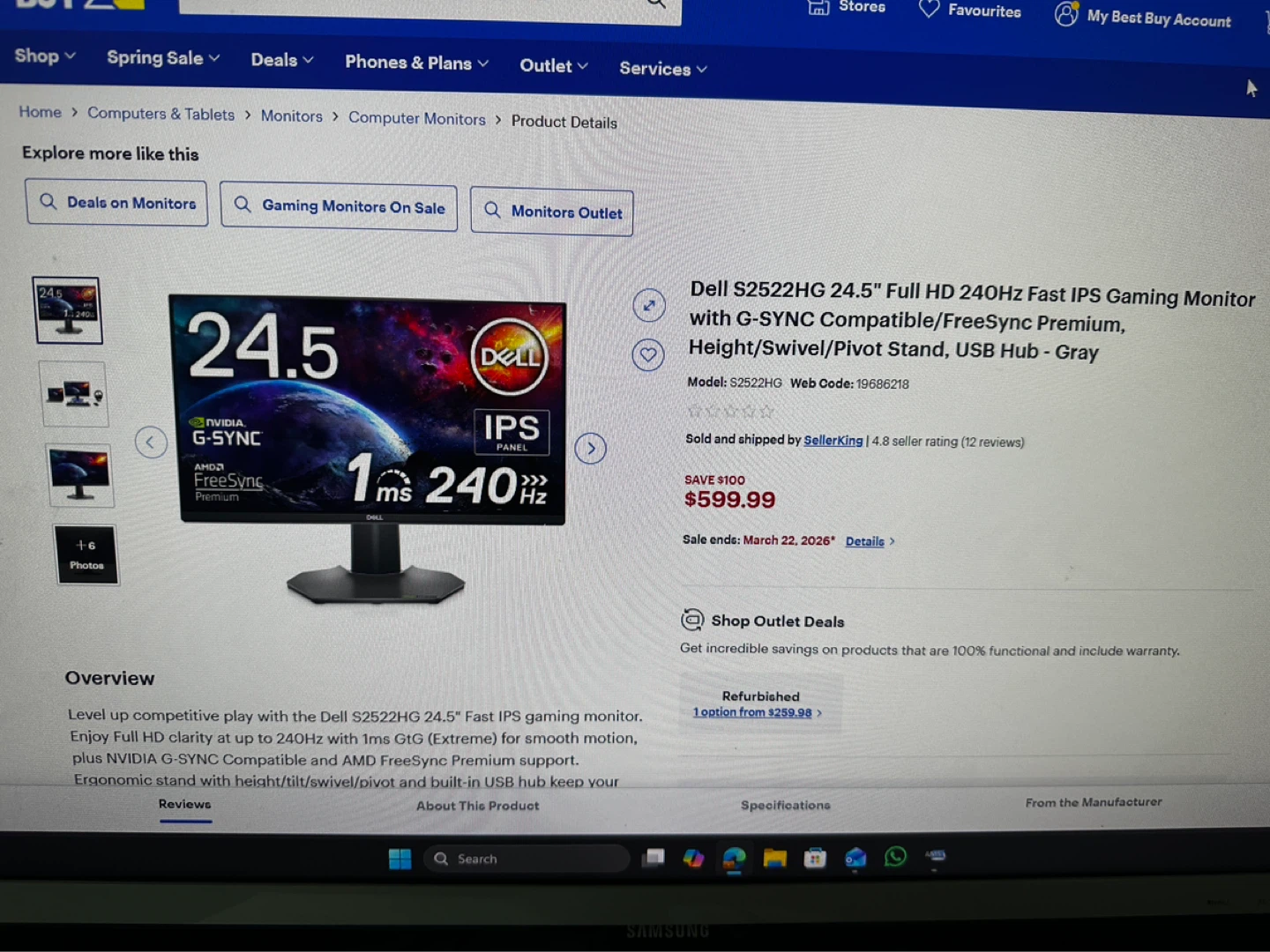 Dell 24.5" S2522HG FHD 240Hz Gaming Monitor - photo 4