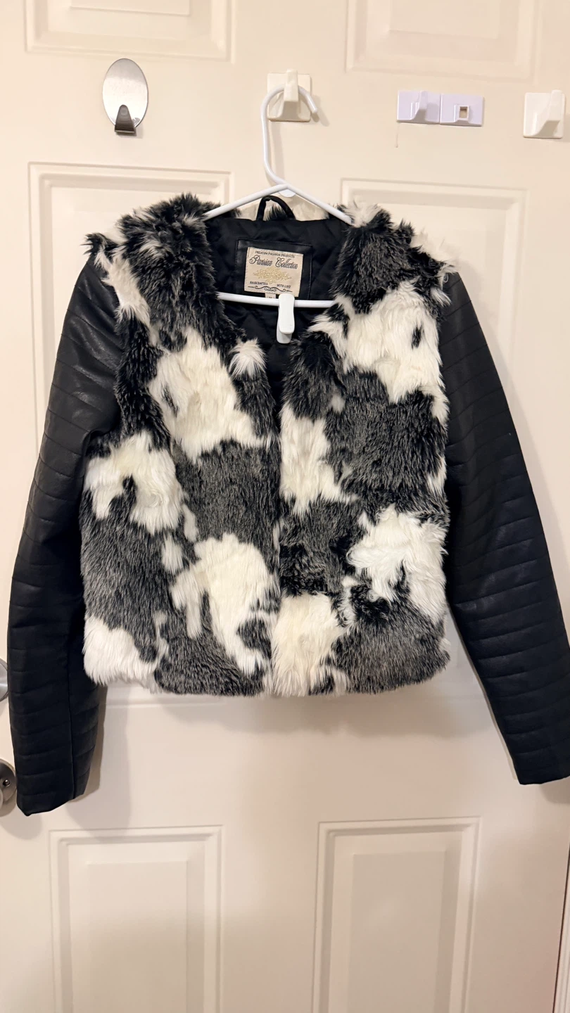 Faux Fur & Leather Jacket -Size M
