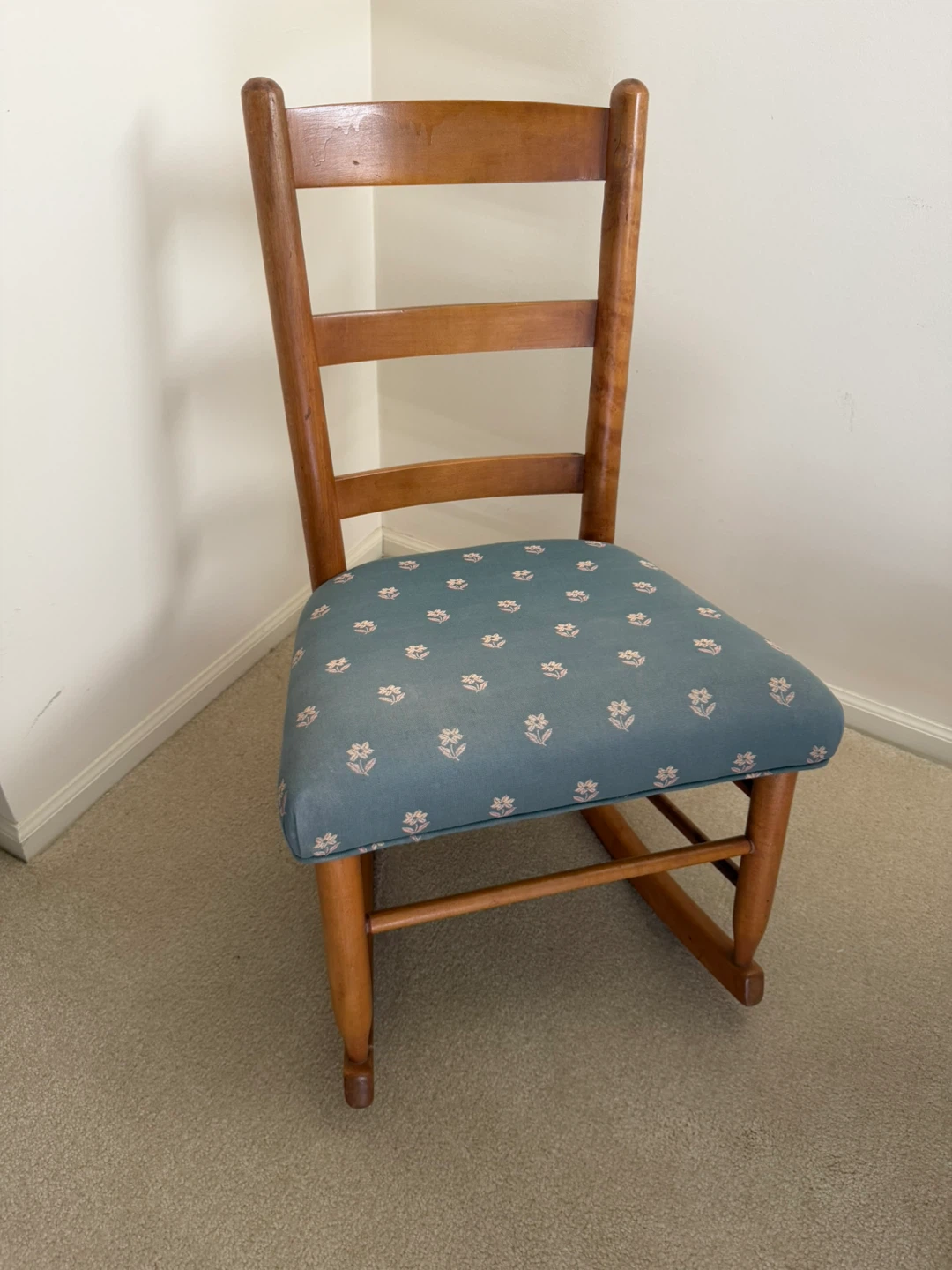 Antique Octagonal Side Table and Wooden Chair with Floral Seat