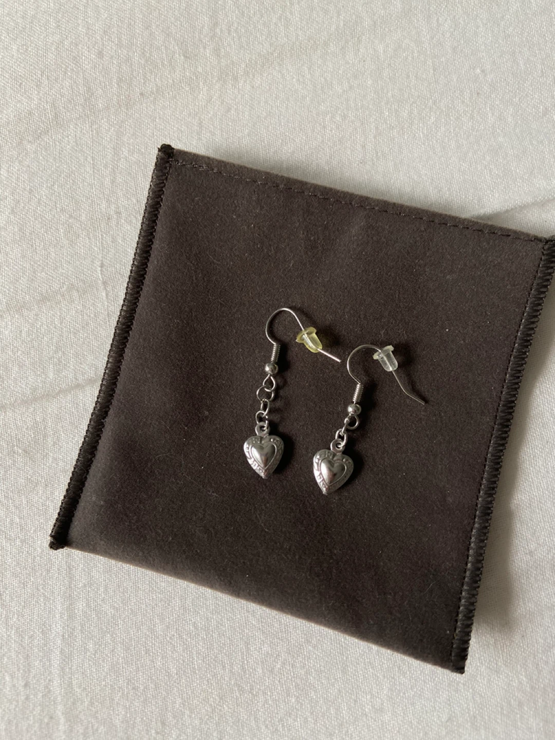 Silver-tone Heart Dangle Earrings