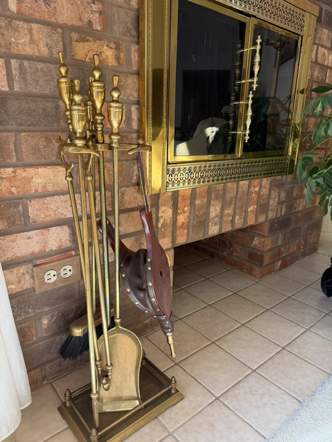 Brass Fireplace Tool Set with Bellows - photo 2