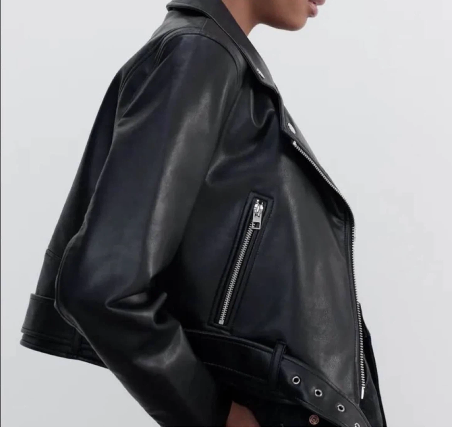 ZARA Black Faux Leather Moto Jacket S - photo 2
