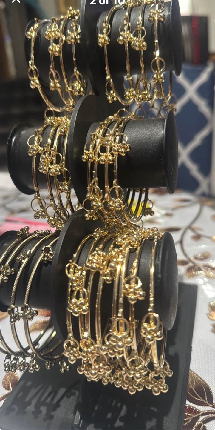 Set of 4 Gold Tone Bangle Bracelets Ghughuru  with Bells