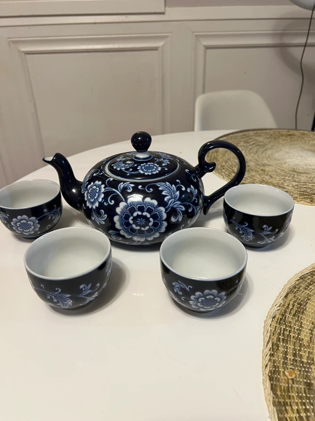 Blue and White Floral Teapot Set