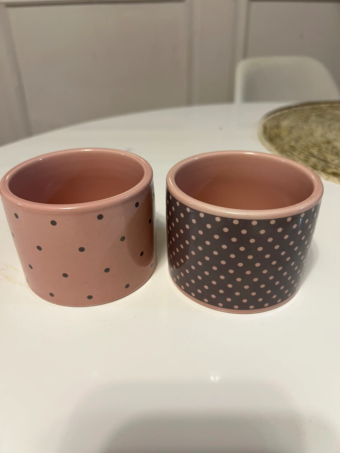 Set of 2 Pink Ceramic Ramekins with Polka Dots