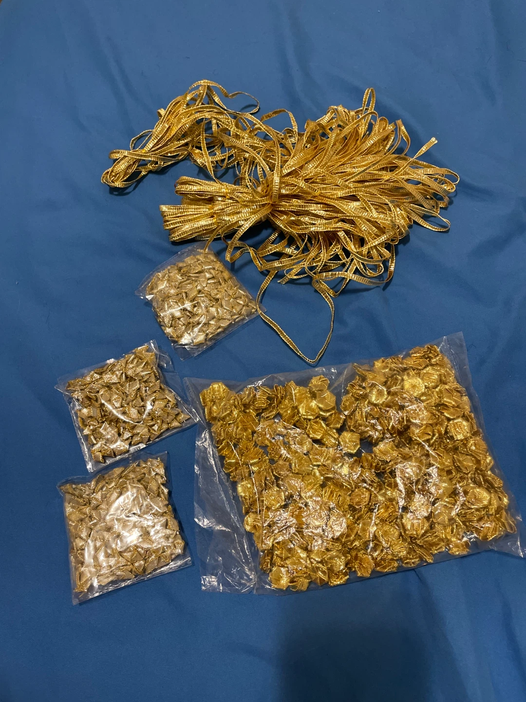 Gold Ribbon and Embellishments Lot